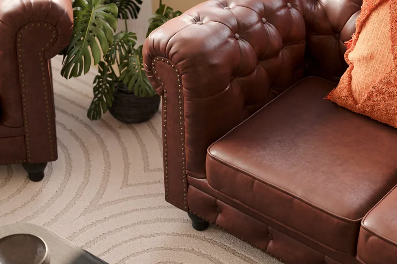 Chesterfield Lyx Soffgrupp 3-sits+2-sits+Fåtölj - Brun - Products - Möbler - Soffa - Soffgrupp - Chesterfield soffgrupp