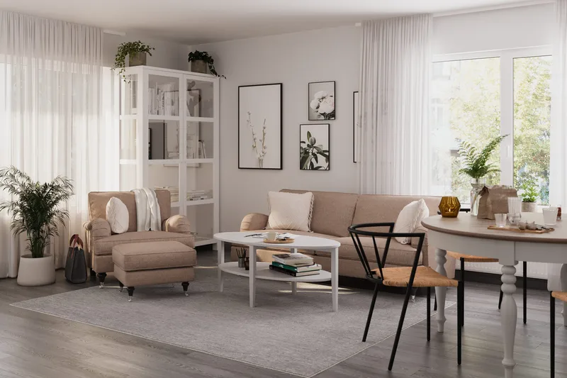 Howard Classic Soffgrupp 3-sits Soffa + Fåtölj + Fotpall i Tyg - Mörkbeige - Products - Möbler - Soffa - Soffgrupp - Howard soffgrupp