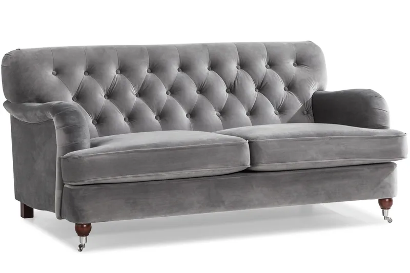 Howard Riviera Soffgrupp 3-sits + 2-sits Soffa + Fåtölj + Fotpall i Sammet - Ljusgrå - Products - Möbler - Soffa - Soffgrupp - Howard soffgrupp