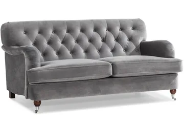 Howard Riviera Soffgrupp Svängd 3-sits + 2-sits Soffa + Fåtölj + Fotpall i Sammet - Ljusgrå - Products - Möbler - Soffa - Soffgrupp - Howard soffgrupp