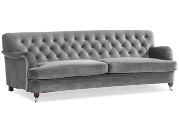 Howard Riviera Soffgrupp Svängd 3-sits + 2-sits Soffa + Fåtölj + Fotpall i Sammet - Ljusgrå - Products - Möbler - Soffa - Soffgrupp - Howard soffgrupp