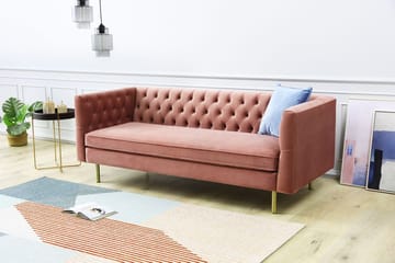 Toto 3-sits rosa soffa med guldiga ben - Rosa - Products - Möbler - Soffa - Sammetssoffa