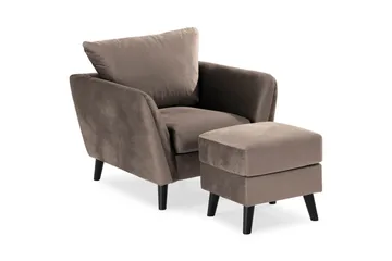 Trend Soffgrupp 3-sits + 2-sits Soffa + Fåtölj + Fotpall i Sammet - Brun - Products - Möbler - Soffa - Soffgrupp