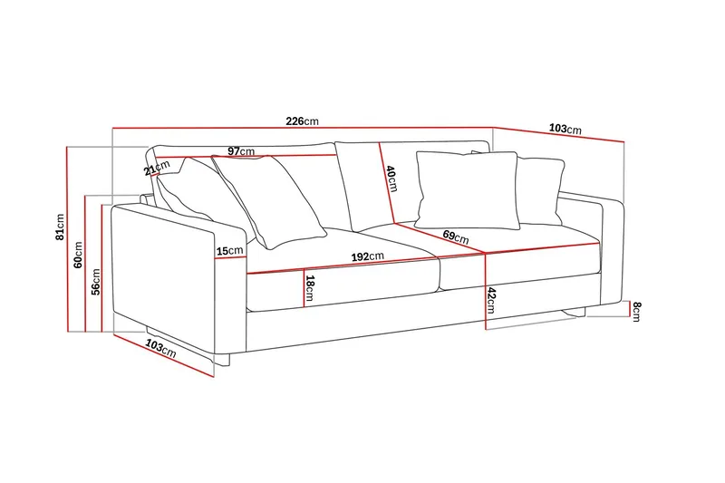 Valencia Extra Djup 3-sits Soffa - Brun - Products - Möbler - Soffa - 3 sits soffa