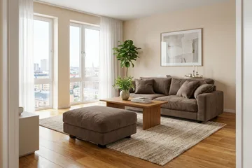 Valencia Soffgrupp Extra Djup 3-sits Soffa + Fotpall i Chenille - Mörkbrun - Products - Möbler - Soffa - Hörnsoffa