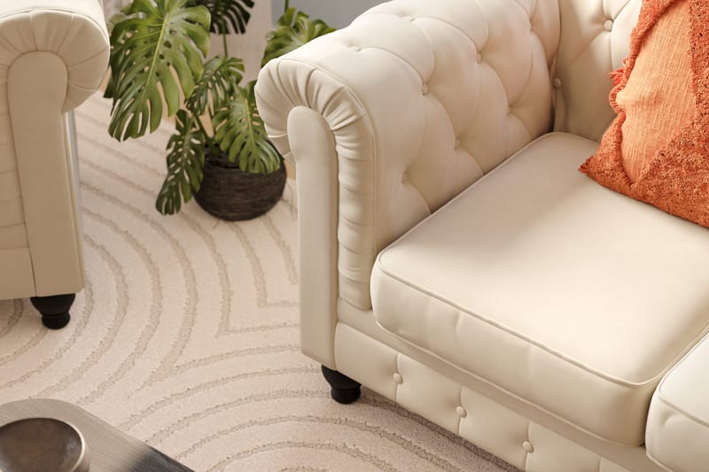 Chesterfield Lyx Stor skön djup sammetsfåtölj - Fåtölj till vardagsrum - Beige Sammet - Products - Möbler - Fåtölj & stolar - Fåtölj - Chesterfield fåtölj