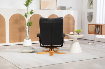 Duva reclinerfåtölj med fotpall i svart PU med bruna ben - Svart - Products - Möbler - Fåtölj & stolar - Fåtölj - Biofåtölj & reclinerfåtölj