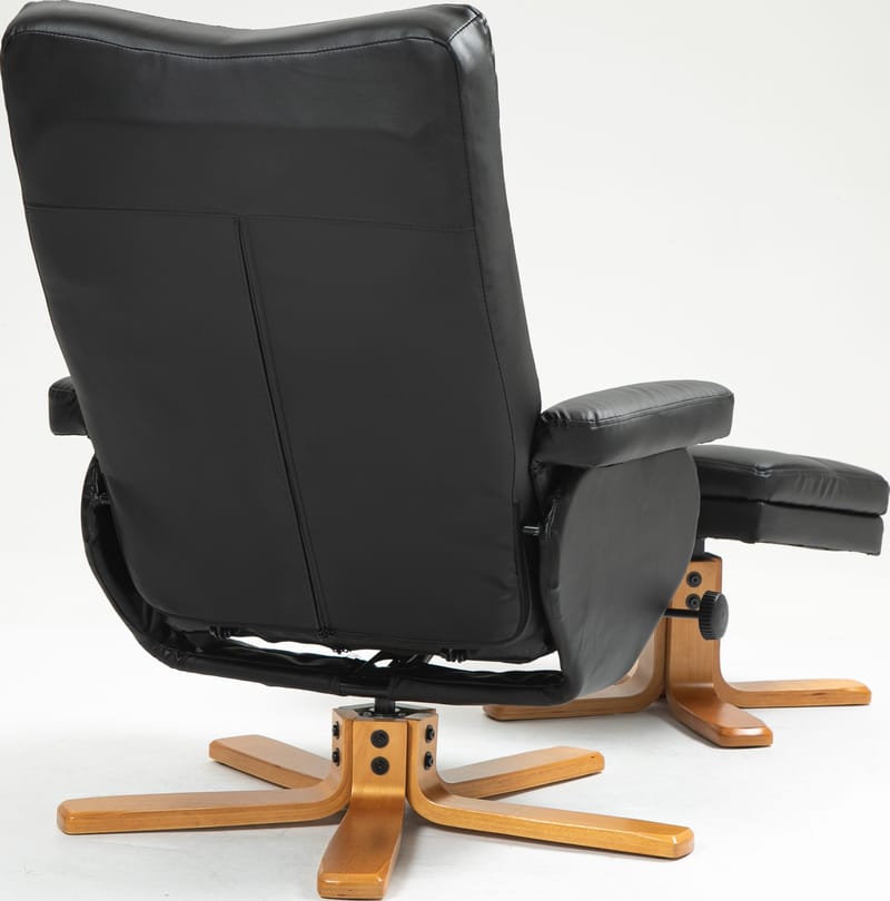 Duva reclinerfåtölj med fotpall i svart PU med bruna ben - Svart - Products - Möbler - Fåtölj & stolar - Fåtölj - Biofåtölj & reclinerfåtölj