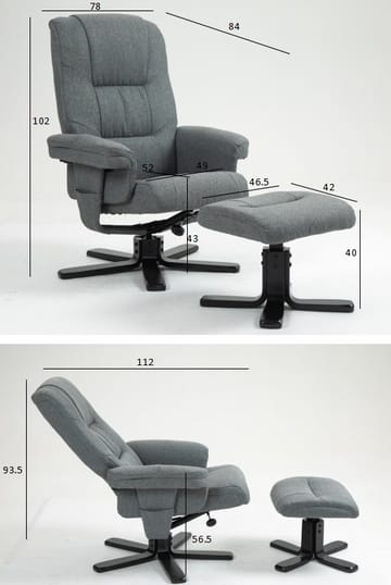 Reclinerfåtölj med fotpall grå - Oslo - Grå - Products - Möbler - Fåtölj & stolar - Fåtölj - Biofåtölj & reclinerfåtölj