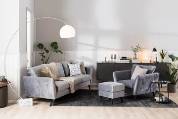 Trend Fåtölj med Fotpall - Ljusgrå Sammet - Products - Möbler - Fåtölj & stolar - Fåtölj - Fåtölj med fotpall