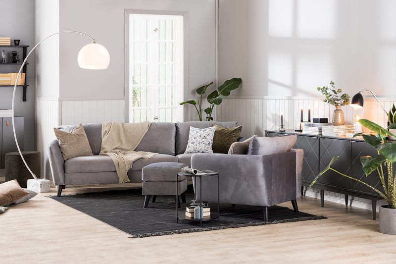 Trend Fåtölj med Fotpall - Ljusgrå Sammet - Products - Möbler - Fåtölj & stolar - Fåtölj - Fåtölj med fotpall