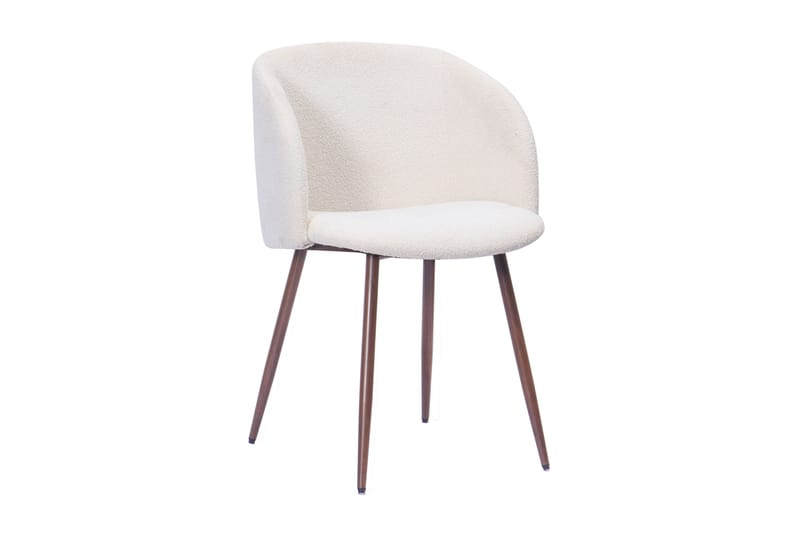 Greya Matstol med armstöd, Vit Bouclé / Metallben Valnöt