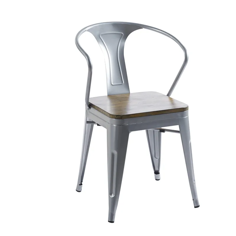 Iris karmstol i metall med träsits