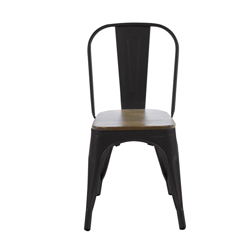 Iris matstol i svart metall med träsits, Svart