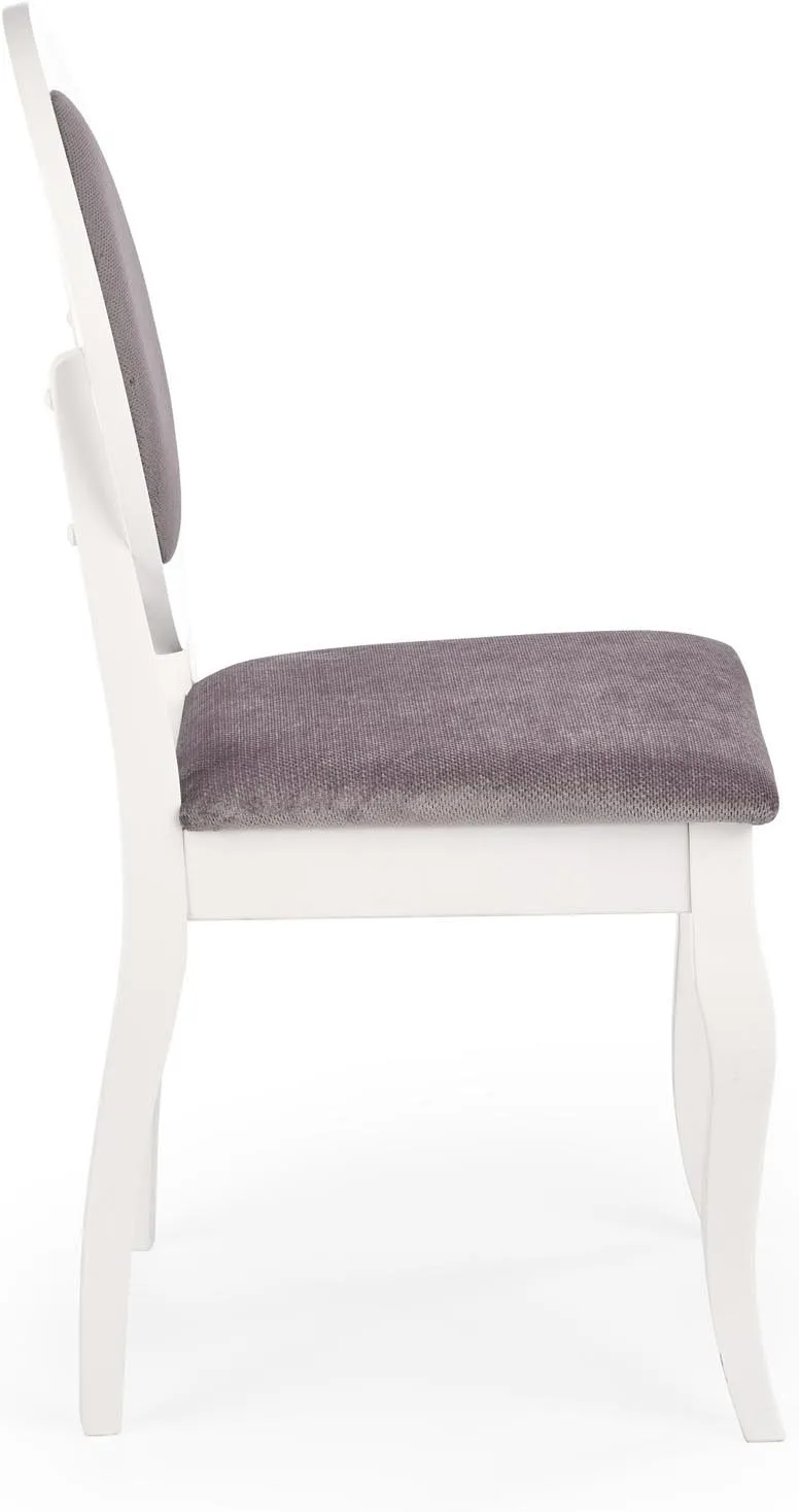 Matstol vitt trä med grå sits, Vit/grå
