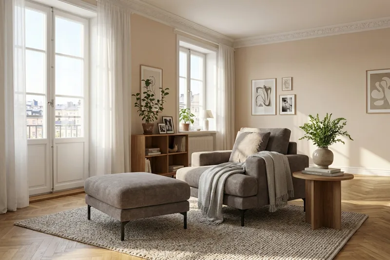 Menard Premium Fåtölj i Chenille - Grå/Brun - Products - Möbler - Fåtölj & stolar - Fåtölj