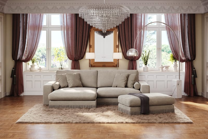 Arken Lyx Rektangulär Fotpall i Sammet - Beige - Products - Möbler - Fåtölj & stolar - Pall & puff - Fotpallar