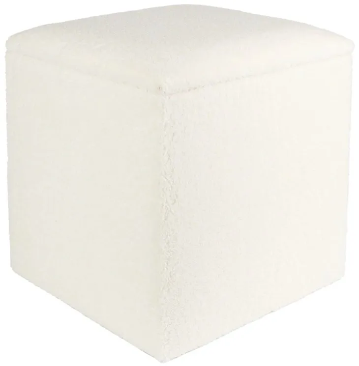 Fotpall med förvaring i teddy tyg, Vit