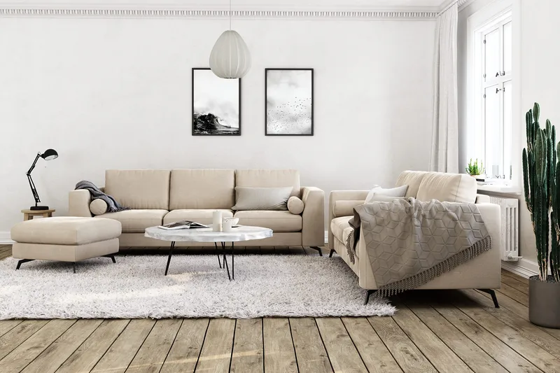 Ocean Lyx Fotpall - Beige/Sammet - Products - Möbler - Fåtölj & stolar - Pall & puff - Fotpallar