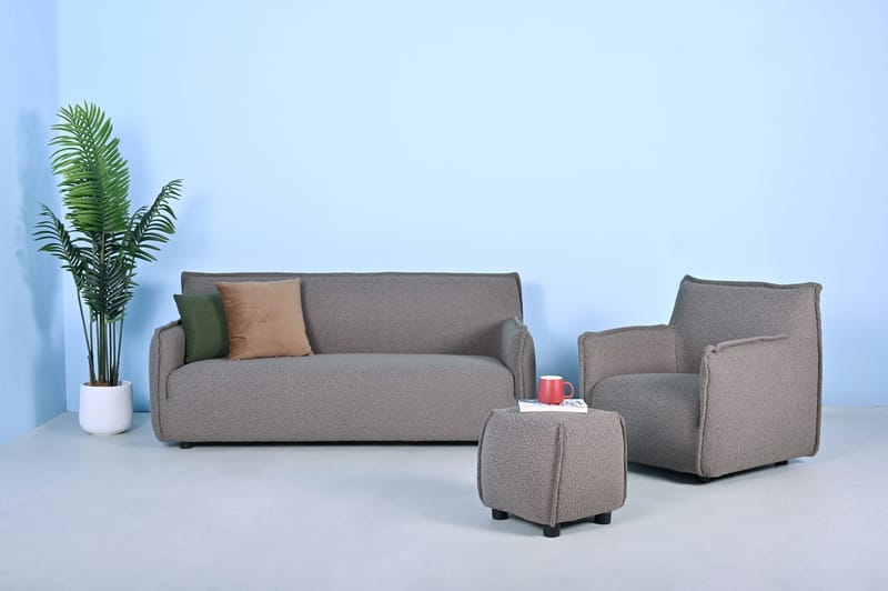 Pall 48x48 cm i mörkbeige bouclè - Gråbrun - Products - Möbler - Fåtölj & stolar - Pall & puff - Sittpuff