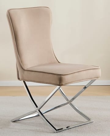 Stol med kromade ben - beige sammet - Luxury - Beige sammet med kromat underrede - Products - Möbler - Fåtölj & stolar - Matstol & köksstol