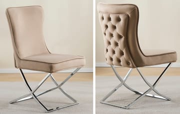 Stol med kromade ben - beige sammet - Luxury - Beige sammet med kromat underrede - Products - Möbler - Fåtölj & stolar - Matstol & köksstol