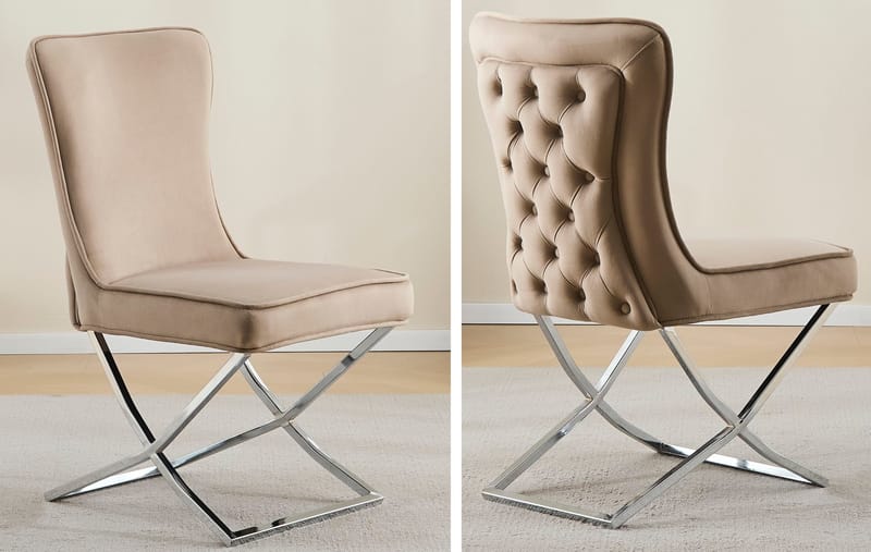 Stol med kromade ben - beige sammet - Luxury - Beige sammet med kromat underrede - Products - Möbler - Fåtölj & stolar - Matstol & köksstol