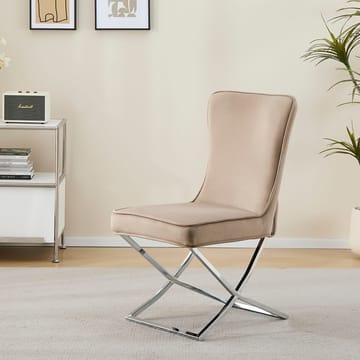 Stol med kromade ben - beige sammet - Luxury - Beige sammet med kromat underrede - Products - Möbler - Fåtölj & stolar - Matstol & köksstol