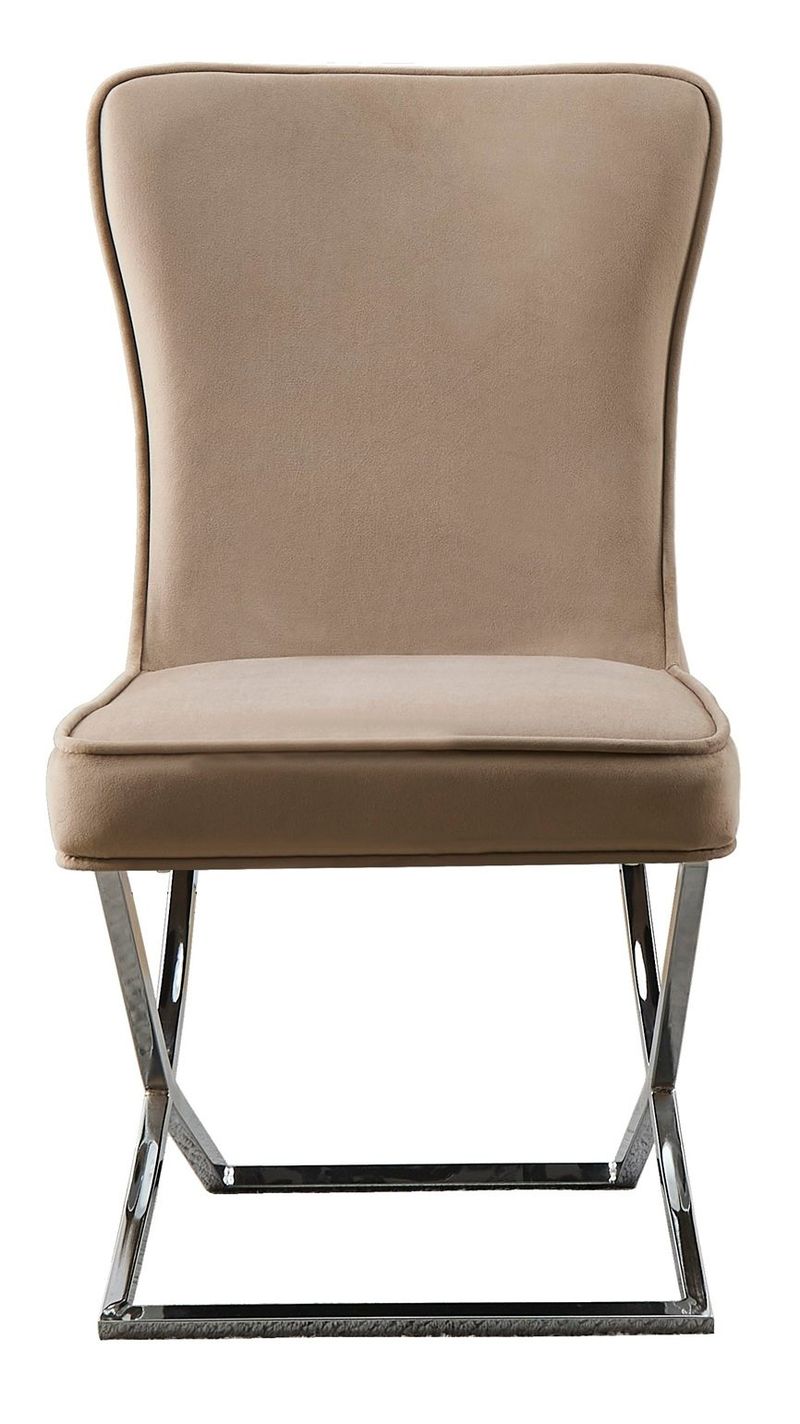 Stol med kromade ben - beige sammet - Luxury - Beige sammet med kromat underrede - Products - Möbler - Fåtölj & stolar - Matstol & köksstol