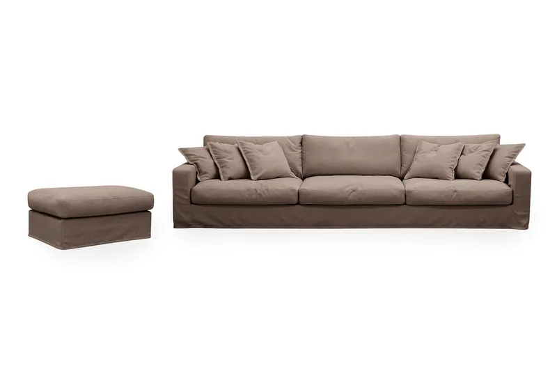 Valencia Extra Djup 5-sits soffa + fotpall med avtagbar och tvättbar klädsel, Mörkbrun