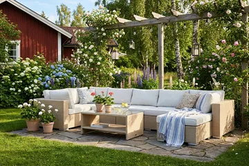 Bahamas Hörnmodul utomhus i konstrotting med Ljus vattenavisande dyna - Beige - Products - Utemöbler & utemiljö - Övrigt utemöbler - Moduler utesoffa