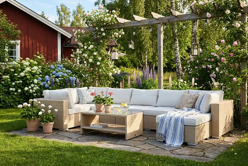 Bahamas Hörnmodul utomhus i konstrotting med Ljus vattenavisande dyna - Beige - Products - Utemöbler & utemiljö - Övrigt utemöbler - Moduler utesoffa