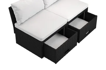 Bahamas Liten Balkongsoffa med dynor och pallar i konstrotting - Svart - Products - Utemöbler & utemiljö - Balkong & altan - Balkongmöbler - Balkongsoffa