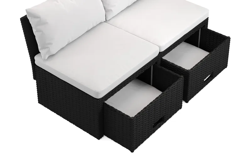 Bahamas Liten Balkongsoffa med dynor och pallar i konstrotting - Svart - Products - Utemöbler & utemiljö - Balkong & altan - Balkongmöbler - Balkongsoffa