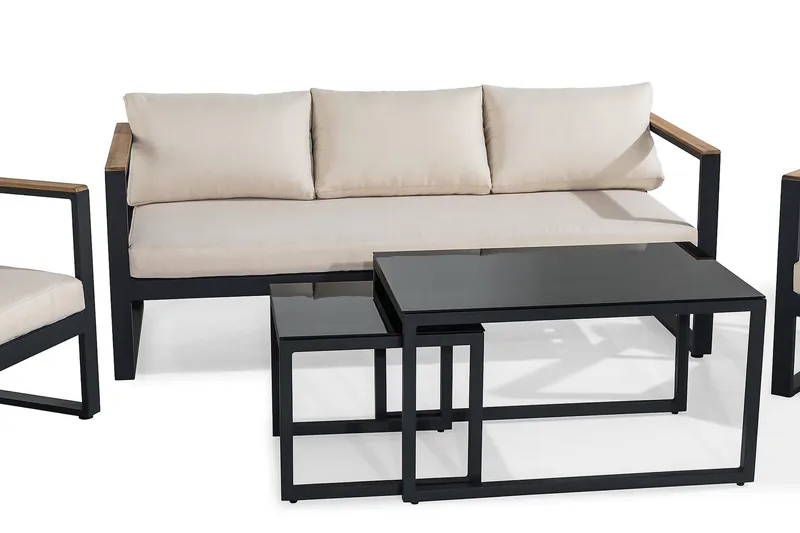 Aspvik Soffgrupp - Svart / Gråa dynor - Products - Utemöbler & utemiljö - Loungemöbler - Loungeset & loungegrupp