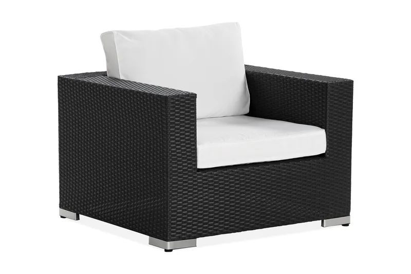 Bahamas Loungefåtölj utomhus i konstrotting för Uteplats och Trädgård, Svart / Vita dynor