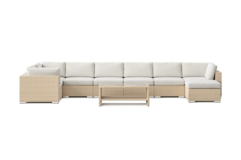 Bahamas U-formad utomhus loungegrupp 8-sits med vändbar divan och bord med hylla - Beige - Products - Utemöbler & utemiljö - Loungemöbler - Loungeset & loungegrupp