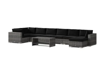 Bahamas U-formad utomhus loungegrupp 8-sits med vändbar divan och bord med hylla