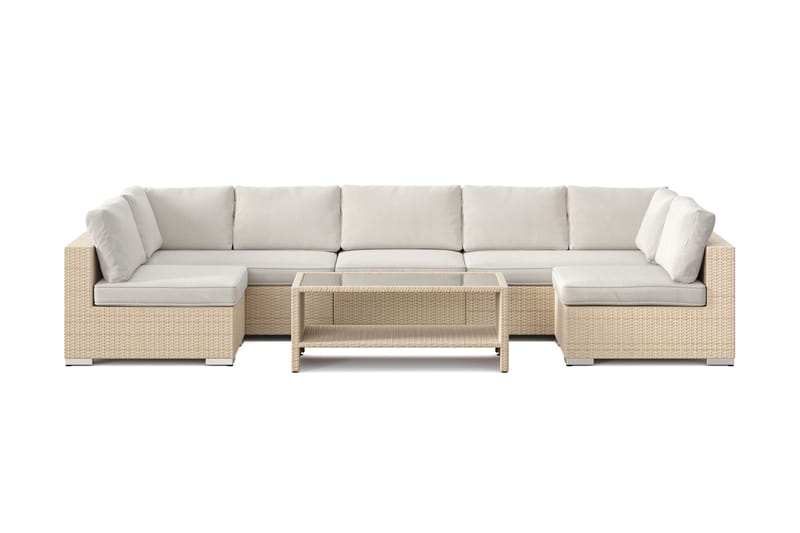 Bahamas U-formad utomhus loungegrupp med öppet avslut, 7-sits med bord och hylla - Beige - Products - Utemöbler & utemiljö - Loungemöbler - Loungeset & loungegrupp