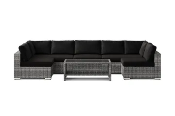 Bahamas U-formad utomhus loungegrupp med öppet avslut, 7-sits med bord och hylla - Grå - Products - Utemöbler & utemiljö - Loungemöbler - Loungeset & loungegrupp