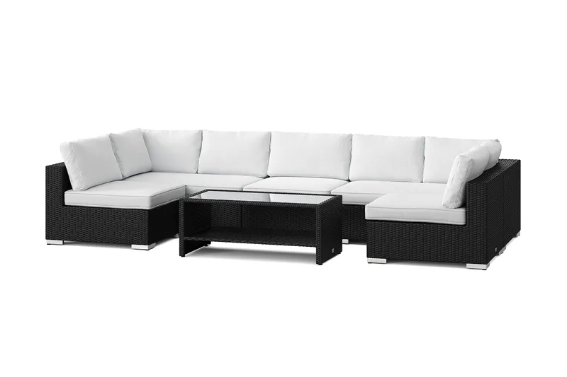 Bahamas U-formad utomhus loungegrupp med öppet avslut, 7-sits med bord och hylla, Svart