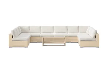 Bahamas U-formad utomhus loungegrupp med öppet avslut, 9-sits med bord och hylla - Beige - Products - Utemöbler & utemiljö - Loungemöbler - Loungeset & loungegrupp