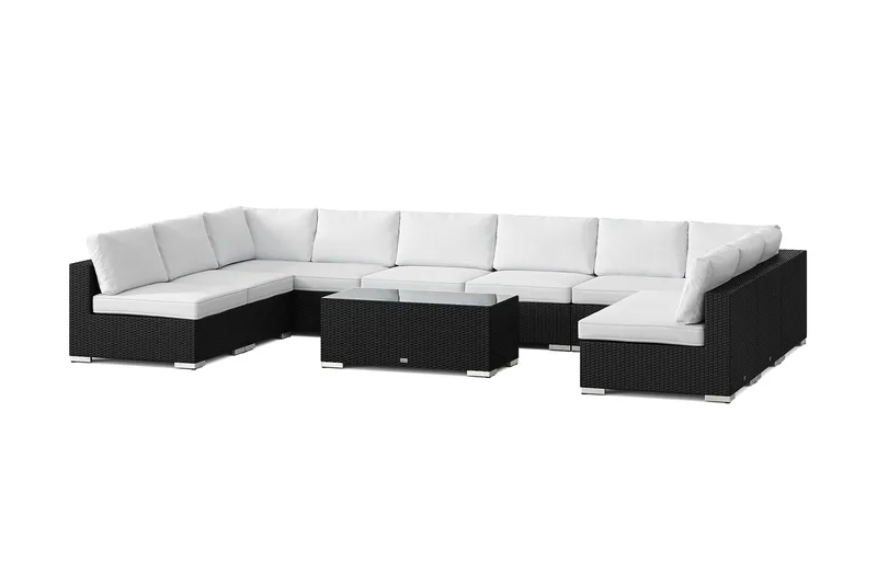 Bahamas U-formad utomhus loungegrupp med öppet avslut, 9-sits med bord, Svart