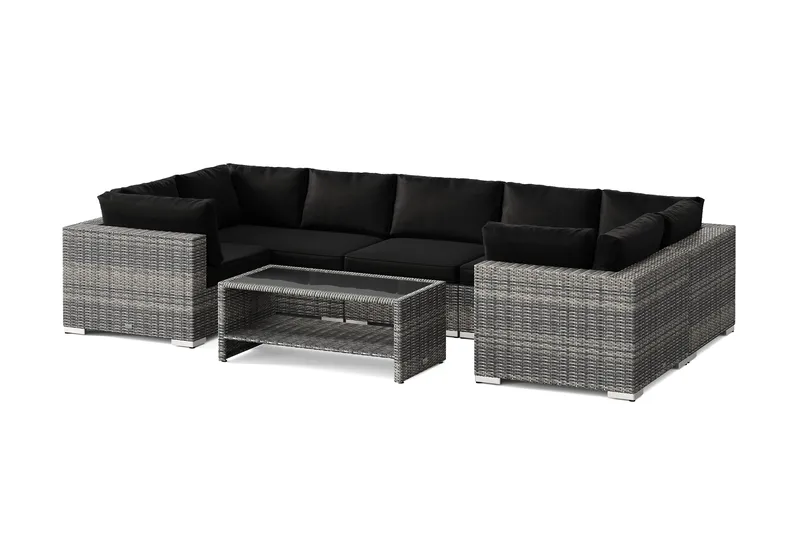 Bahamas U-formad utomhus loungegrupp med stängt avslut, 7-sits med bord och hylla, Grå