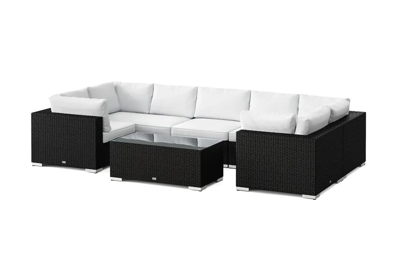 Bahamas U-formad utomhus loungegrupp med stängt avslut, 7-sits med bord, Svart