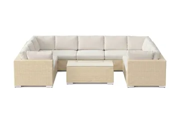 Bahamas U-formad utomhus loungegrupp med stängt avslut, 9-sits med bord - Beige - Products - Utemöbler & utemiljö - Loungemöbler - Loungeset & loungegrupp