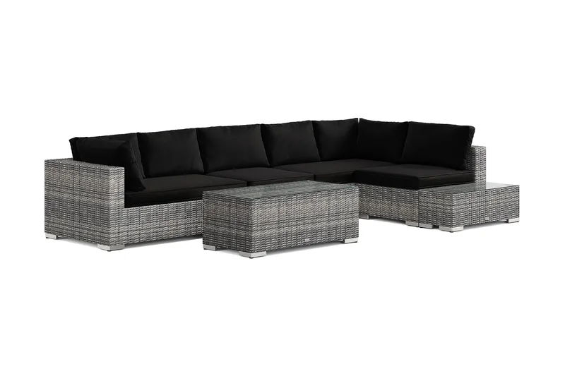 Bahamas utesoffa 6-sits vändbar schäslong med avslut och bord, Grå