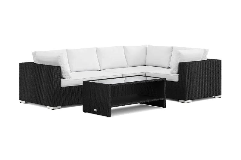Bahamas utomhus hörnsoffa 5-sits vändbar och bord med hylla, Svart