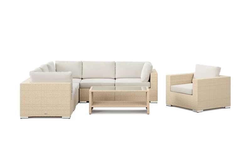 Bahamas utomhus hörnsoffa 6-sits vändbar med fåtölj och bord med hylla - Beige - Products - Utemöbler & utemiljö - Loungemöbler - Loungeset & loungegrupp