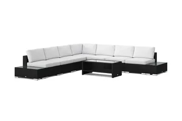 Bahamas utomhus hörnsoffa 7-sits vändbar med öppet avslut och bord med hylla, Svart